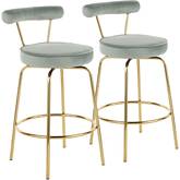 Rhonda 26" Counter Stool in Sage Green Velvet & Gold Metal (Set of 2)